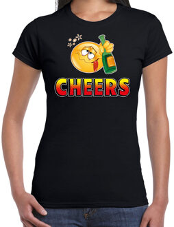 Bellatio Decorations Funny emoticon t-shirt Cheers zwart dames XS