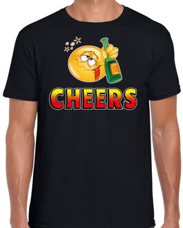 Bellatio Decorations Funny emoticon t-shirt Cheers zwart voor heren - Fun / cadeau - Foute party kleding