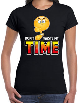 Bellatio Decorations Funny emoticon t-shirt dont waste my time zwart voor dames L