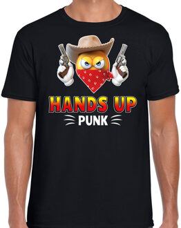 Bellatio Decorations Funny emoticon t-shirt hands up punk zwart voor heren 2XL