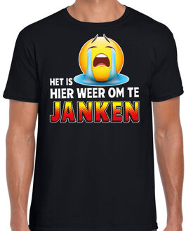 Bellatio Decorations Funny emoticon t-shirt het is hier weer om te janken zwart heren L