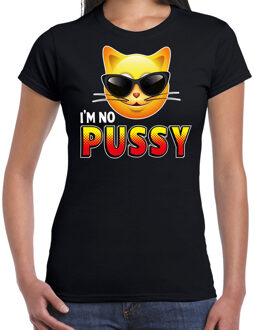 Bellatio Decorations Funny emoticon t-shirt I am no pussy zwart dames 2XL