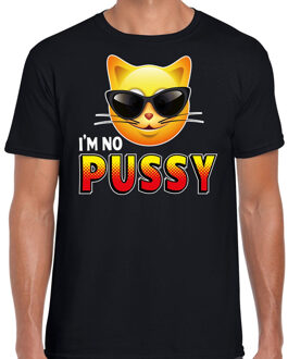 Bellatio Decorations Funny emoticon t-shirt I am no pussy zwart heren 2XL