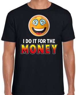 Bellatio Decorations Funny emoticon t-shirt I do it for the money zwart heren 2XL