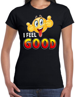 Bellatio Decorations Funny emoticon t-shirt I feel good zwart voor dames XS