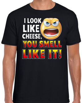 Bellatio Decorations Funny emoticon t-shirt I look like cheese you smell like it zwar Zwart