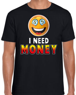 Bellatio Decorations Funny emoticon t-shirt I need money zwart heren 2XL