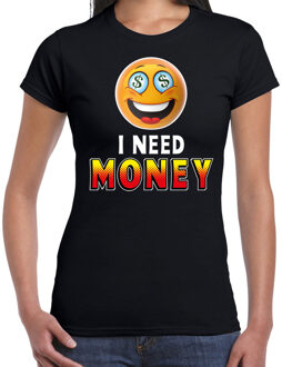 Bellatio Decorations Funny emoticon t-shirt I need money zwart voor dames XS