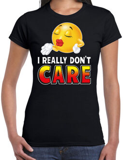 Bellatio Decorations Funny emoticon t-shirt I really dont care zwart dames XS