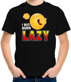 Bellatio Decorations Funny emoticon t-shirt I was born lazy zwart voor kids M (134-140)