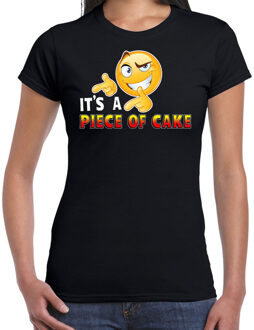 Bellatio Decorations Funny emoticon t-shirt Its a piece of cake zwart voor dames 2XL