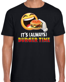 Bellatio Decorations Funny emoticon t-shirt its always burger time zwart voor heren
