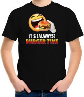 Bellatio Decorations Funny emoticon t-shirt its always burger time zwart voor kids L (146-152)