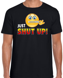 Bellatio Decorations Funny emoticon t-shirt just shut up zwart voor heren 2XL