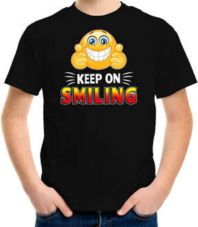 Bellatio Decorations Funny emoticon t-shirt keep on smiling zwart voor kids XL (158-164)