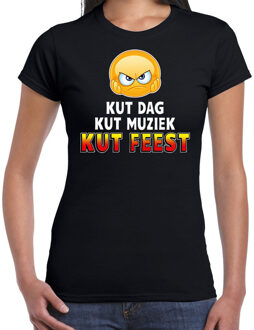 Bellatio Decorations Funny emoticon t-shirt Kut dag kut muziek kut feest zwart dames 2XL