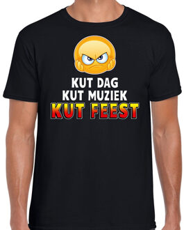 Bellatio Decorations Funny emoticon t-shirt - Kut dag - kut muziek - kut feest - zwart - heren