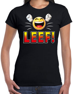Bellatio Decorations Funny emoticon t-shirt LEEF zwart voor dames