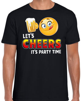 Bellatio Decorations Funny emoticon t-shirt lets cheers it is partytime zwart heren 2XL