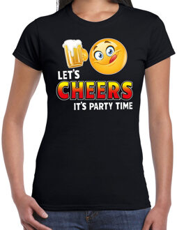 Bellatio Decorations Funny emoticon t-shirt lets cheers its party time zwart dames L