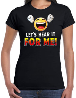 Bellatio Decorations Funny emoticon t-shirt lets hear it for me zwart voor dames L