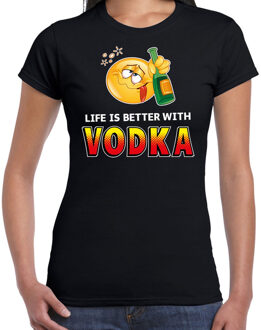 Bellatio Decorations Funny emoticon t-shirt Life is better with vodka zwart dames 2XL