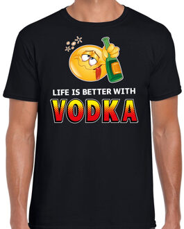Bellatio Decorations Funny emoticon t-shirt Life is better with vodka zwart voor here