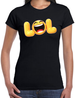 Bellatio Decorations Funny emoticon t-shirt LOL zwart voor dames 2XL