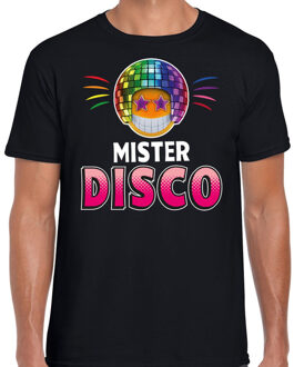 Bellatio Decorations Funny emoticon t-shirt mister disco zwart voor heren 2XL