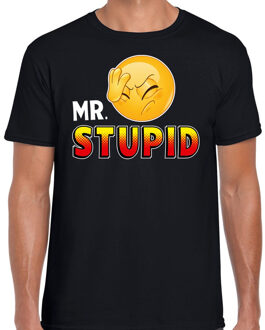 Bellatio Decorations Funny emoticon t-shirt Mr.stupid zwart heren 2XL