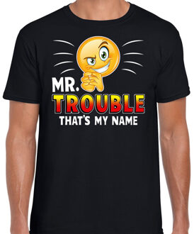 Bellatio Decorations Funny emoticon t-shirt Mr.Trouble that is my name zwart heren 2XL