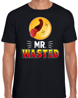 Bellatio Decorations Funny emoticon t-shirt mr. wasted zwart voor heren 2XL