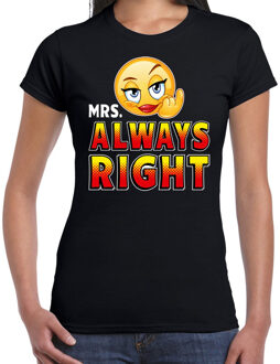 Bellatio Decorations Funny emoticon t-shirt Mrs always right zwart dames 2XL