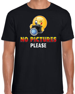 Bellatio Decorations Funny emoticon t-shirt No pictures please zwart heren 2XL