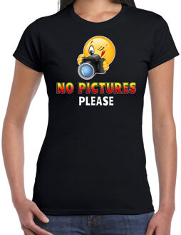 Bellatio Decorations Funny emoticon t-shirt No pictures please zwart voor dames XS