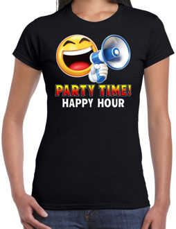 Bellatio Decorations Funny emoticon t-shirt Party time happy hour zwart dames XS