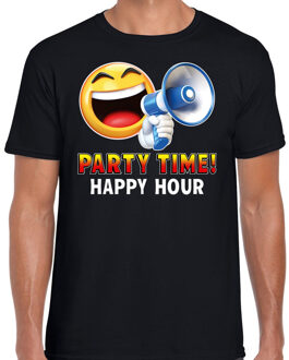 Bellatio Decorations Funny emoticon t-shirt Party time happy hour zwart heren 2XL