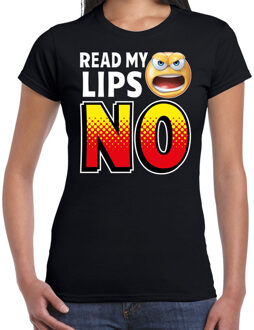 Bellatio Decorations Funny emoticon t-shirt Read my lips NO zwart voor dames 2XL