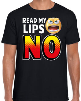 Bellatio Decorations Funny emoticon t-shirt Read my lips NO zwart voor heren - Fun / cadeau - Foute party kleding
