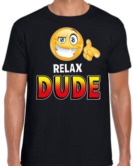 Bellatio Decorations Funny emoticon t-shirt relax dude zwart voor heren 2XL