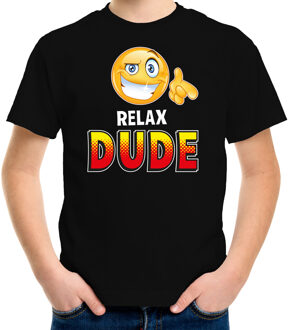 Bellatio Decorations Funny emoticon t-shirt relax dude zwart voor kids L (146-152)