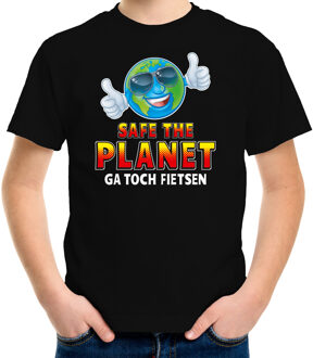 Bellatio Decorations Funny emoticon t-shirt safe the planet zwart voor kids L (146-152)