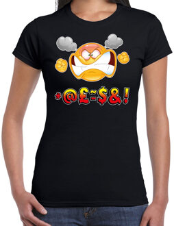 Bellatio Decorations Funny emoticon t-shirt scheldend zwart dames