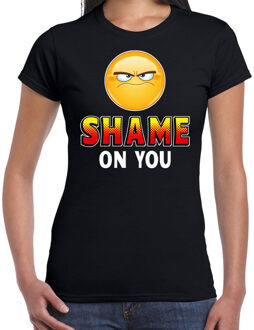 Bellatio Decorations Funny emoticon t-shirt Shame on you zwart dames XS