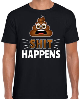 Bellatio Decorations Funny emoticon t-shirt - Shit happens tekst - zwart - voor heren - pech - funny