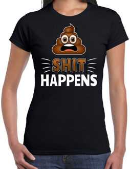 Bellatio Decorations Funny emoticon t-shirt shit happens zwart dames XS