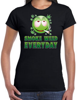 Bellatio Decorations Funny emoticon t-shirt smoke weed everyday zwart voor dames L