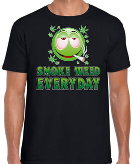 Bellatio Decorations Funny emoticon t-shirt smoke weed everyday zwart voor heren M