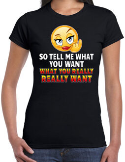 Bellatio Decorations Funny emoticon t-shirt So tell me what you want zwart dames XS