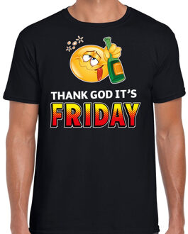 Bellatio Decorations Funny emoticon t-shirt thank God it is friday zwart voor heren L